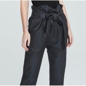 Women's Black‎ Paperbag Tie Waist Split Hem Pants L New AG Adriano Goldschmied